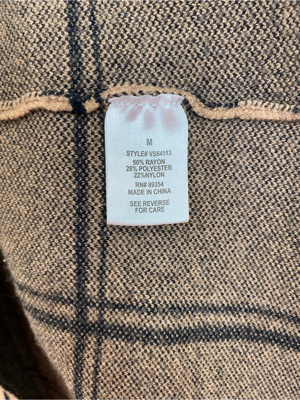Adrienne Vittadini Tan Plaid Fringe Open Front Cardigan Sweater Blazer M - Picture 6 of 6